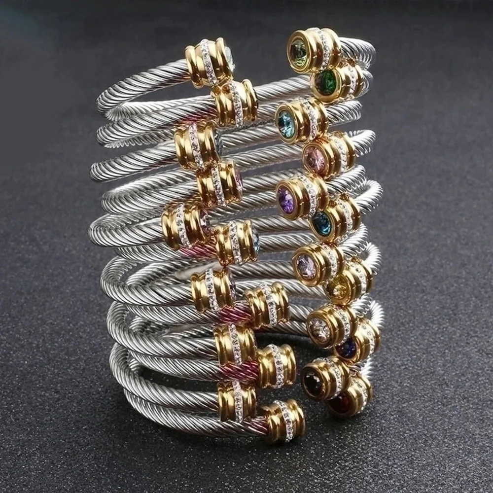 •November• Elegant Twisted Cable Cuff Bracelet with Citrine Gemstone Accents - Picture 3 of 4